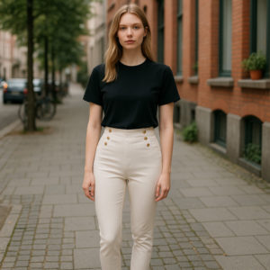 High-waisted white trousers