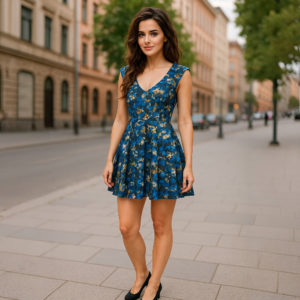 Short dress with blue flower print