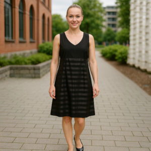 Black dress with striped ruffles
