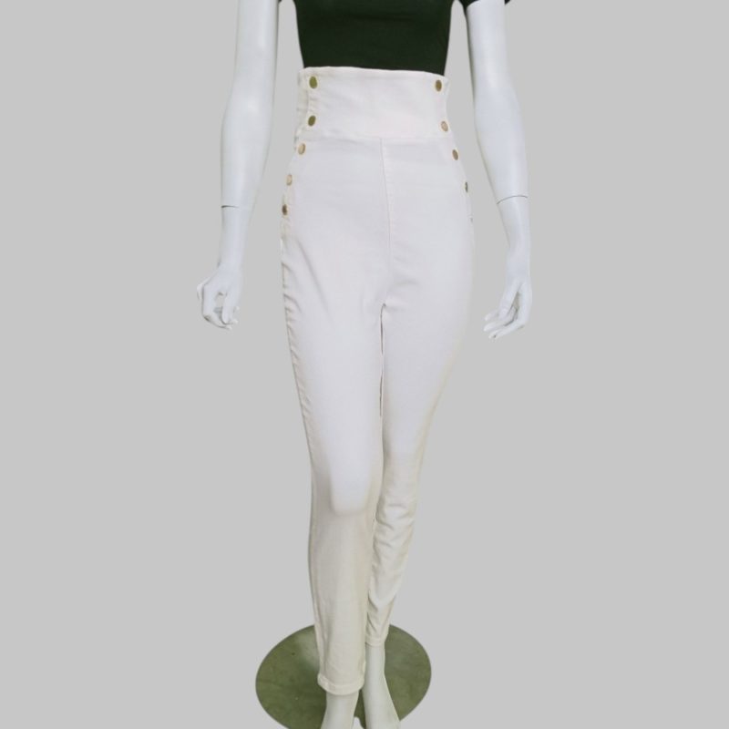 High-waisted white trousers - Image 5