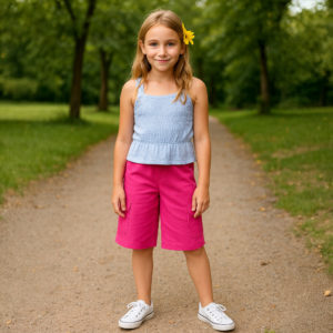 Solid color two pockets pant with elastic waistband