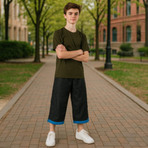 Elastic waistband three-quarters trousers
