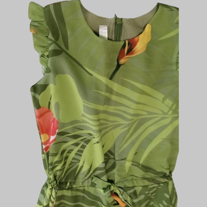 Jumpsuit a fiori verde. Cintura in vita. Maniche a giro - immagine 2