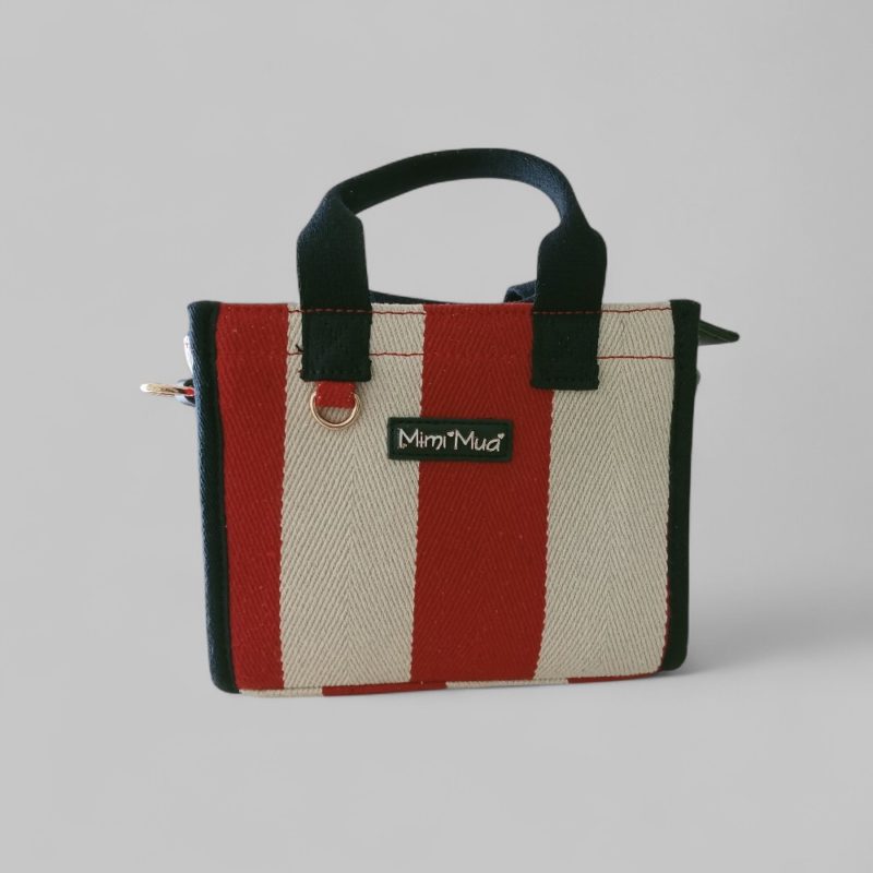 Borsa a mano in tela a strisce - immagine 2