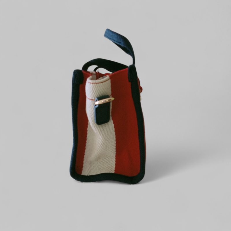Borsa a mano in tela a strisce - immagine 4